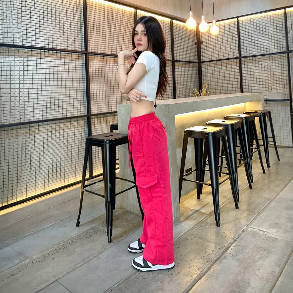 SpinnyHouseกางเกงคาร์โก้ เอวฟรีไซต์ยางยืด กระเป๋าใช้งานได้จริง ผ้าไมโครใส่ง่ายไม่บาง รุ่น กางเกงคาร์โก้ รูปที่ 3
