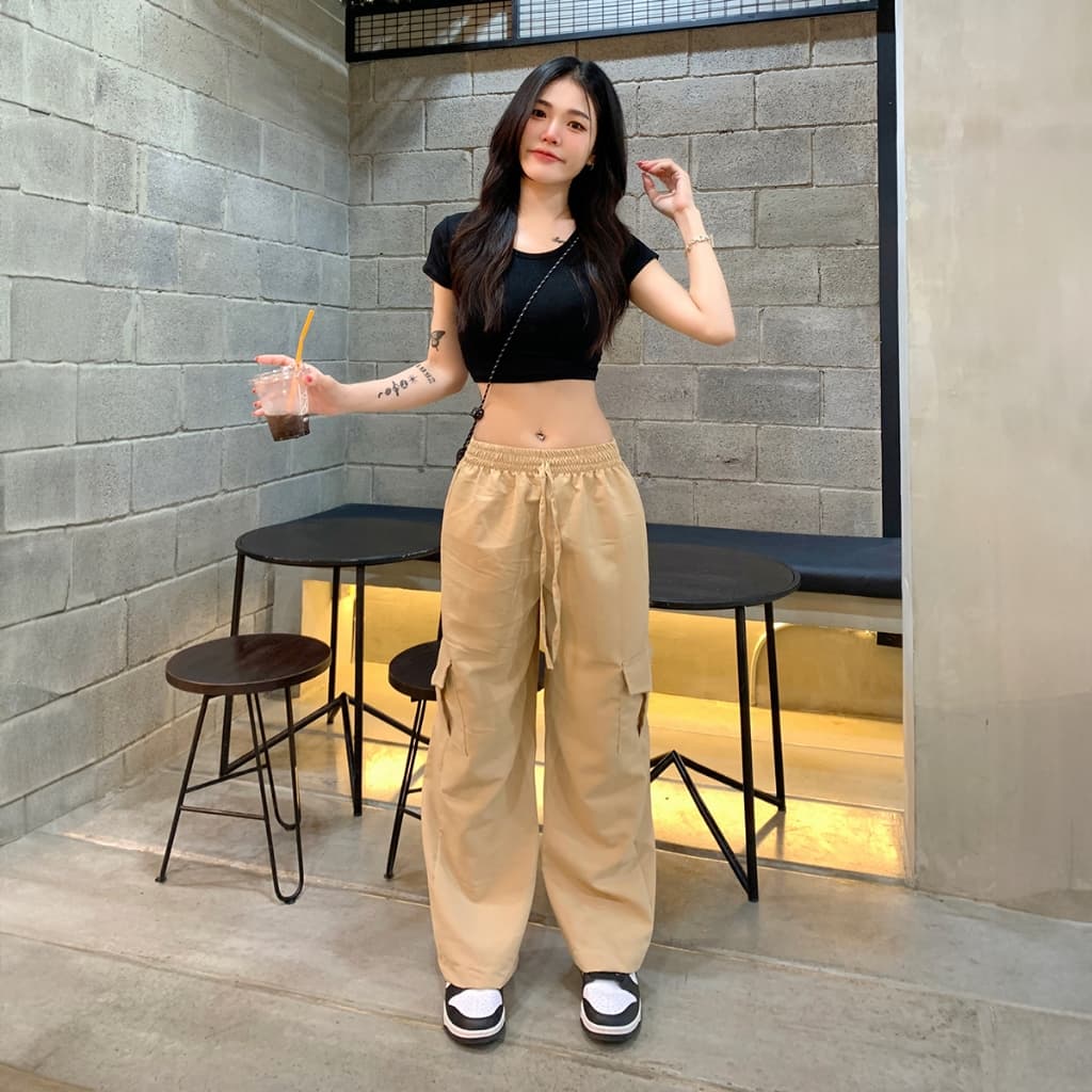 SpinnyHouseกางเกงคาร์โก้ เอวฟรีไซต์ยางยืด กระเป๋าใช้งานได้จริง ผ้าไมโครใส่ง่ายไม่บาง รุ่น กางเกงคาร์โก้ รูปที่ 6