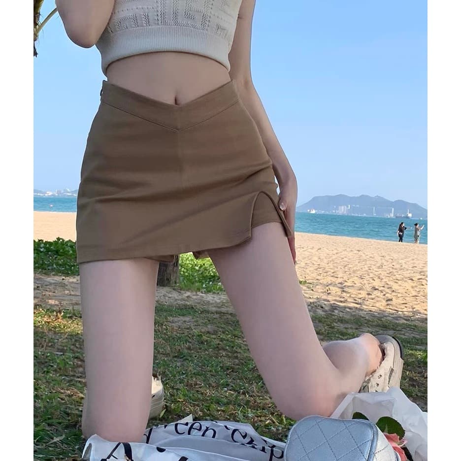 Cicishop กระโปรงสั้นทรงเอ ซับกางเกง ดีเทลเอวV ผ่าข้างใส่แล้วหุ่นสลิม สไตล์ฝรั่งเศษ รูปที่ 4
