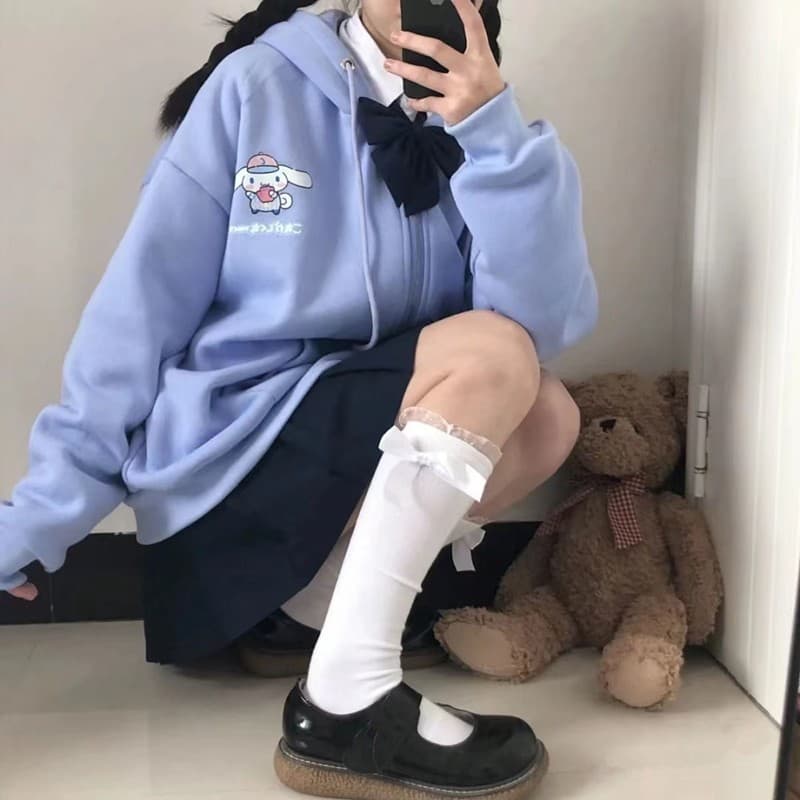เสื้อกันหนาว คลุมแขนยาว มีฮู้ด มีซิป ผ้าสำลี เนื้อผ้านิ่ม ลายการ์ตูน น่ารัก สไตส์วัยรุ่นเกาหลี รูปที่ 3