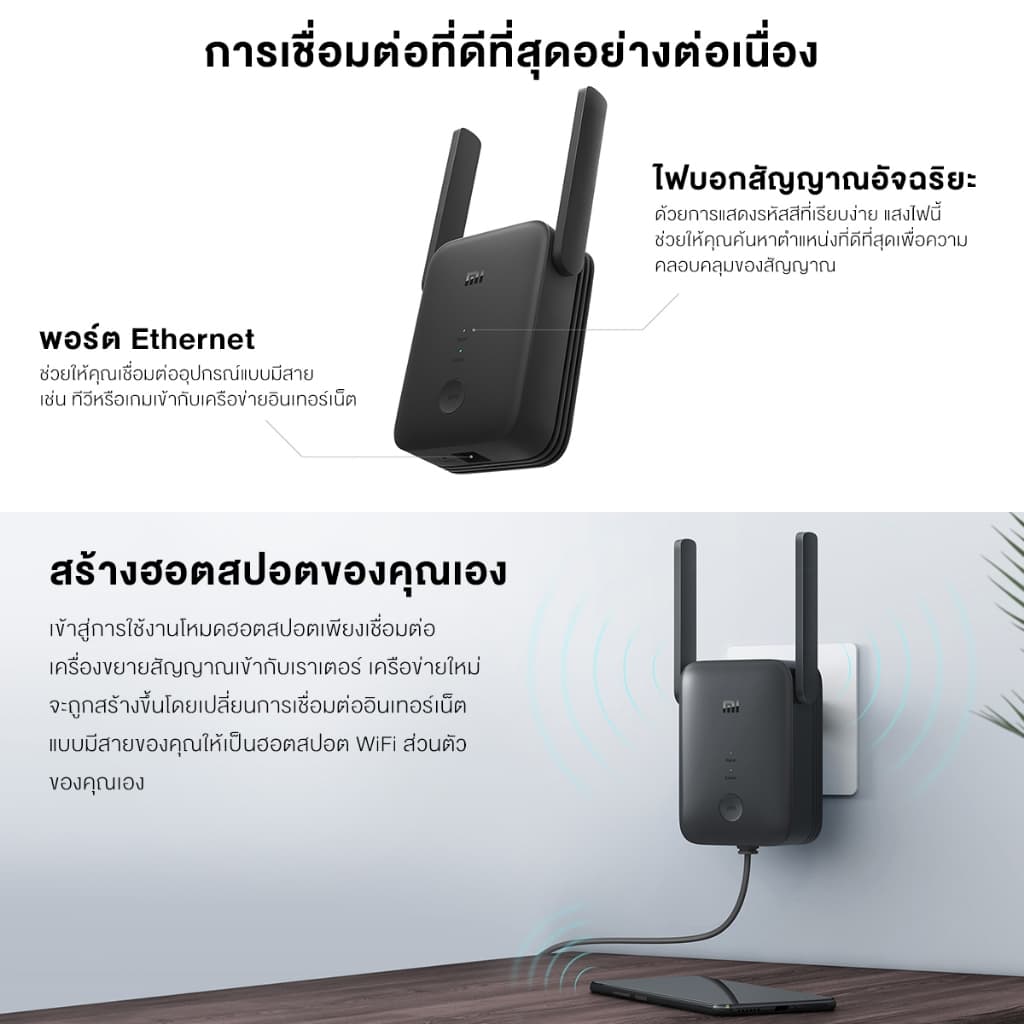 Xiaomi WiFi Range Extender AC1200 / N300 Wi-Fi ดูอัลแบนด์ ขยายสัญญาณ 2.4GHz/5GHz ตัวขยายสัญญาณ Wi-Fi รูปที่ 4