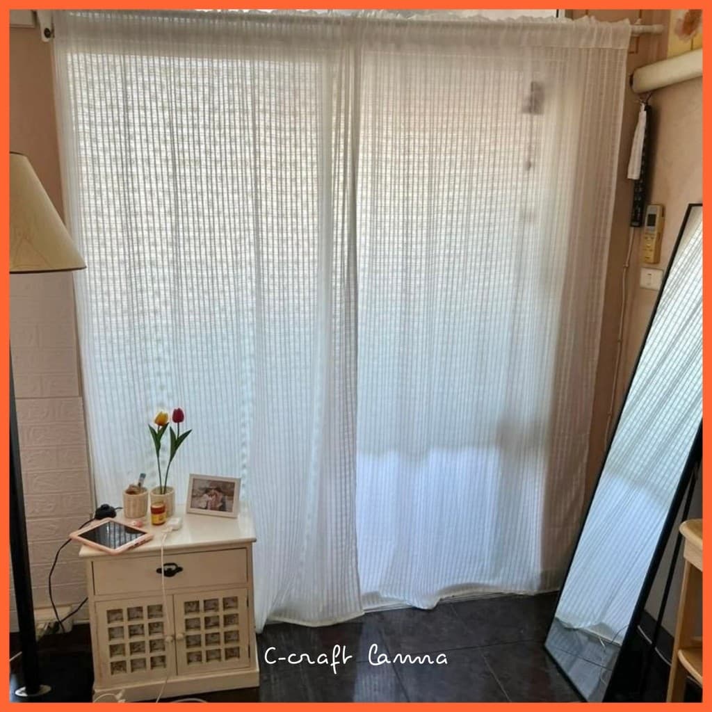 ผ้าม่านประตู ผ้าฝ้ายสไตล์มินิมอล สีขาว ผ้าโปร่งพริ้ว ขนาด 110x220 cm แต่งบ้าน คาเฟ่ หรือห้อง ก็สวยงาม รูปที่ 2