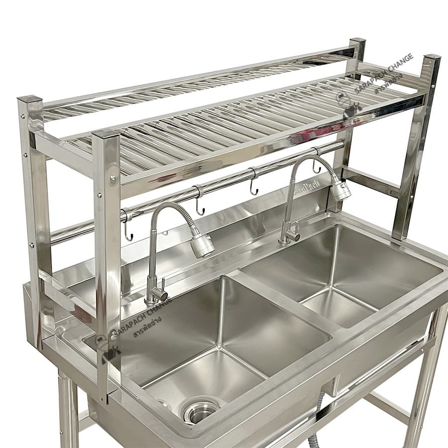 อ่างล้างจาน 2 หลุม 120x60x80 เกรด304 หลุมลึก30ซม ซิงค์ 2 หลุม Double Bowl Sink SK120-60-ST237S รูปที่ 5