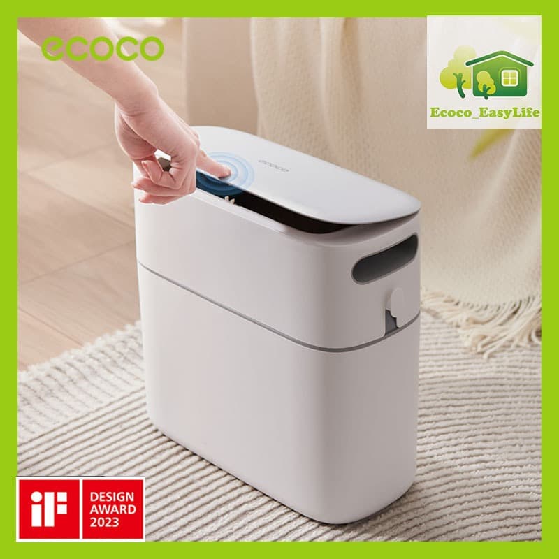 ECOCO ถังขยะ 8 ลิตร 12 ลิตร ถังขยะในห้องน้ำ ในตัวสองชั้น เปิดเพียงคลิกเดียว ถุงขยะ รูปที่ 1