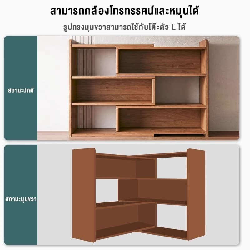 ตู้หนังสือ ยืดได้ 60/80cm ทำจากไม้ ชั้นวางหนังสือหลายชั้น DIY ที่เหมาะสม Storage Shelf Book Rack รูปที่ 2