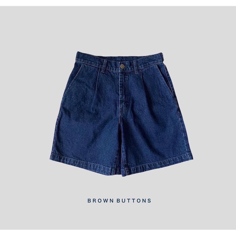 BROWN BUTTONS EASY DENIM SHORTS กางเกงยีนส์ฟอก ขากว้าง รูปที่ 7