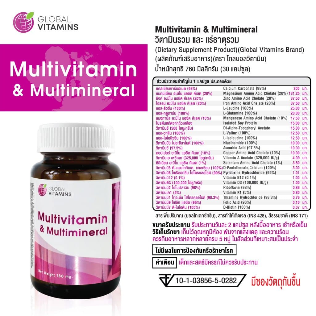 วิตามินรวม และ แร่ธาตุรวม โกลบอลวิตามิน Multivitamin & Multimineral Global Vitamins มัลติวิตามิน รูปที่ 5