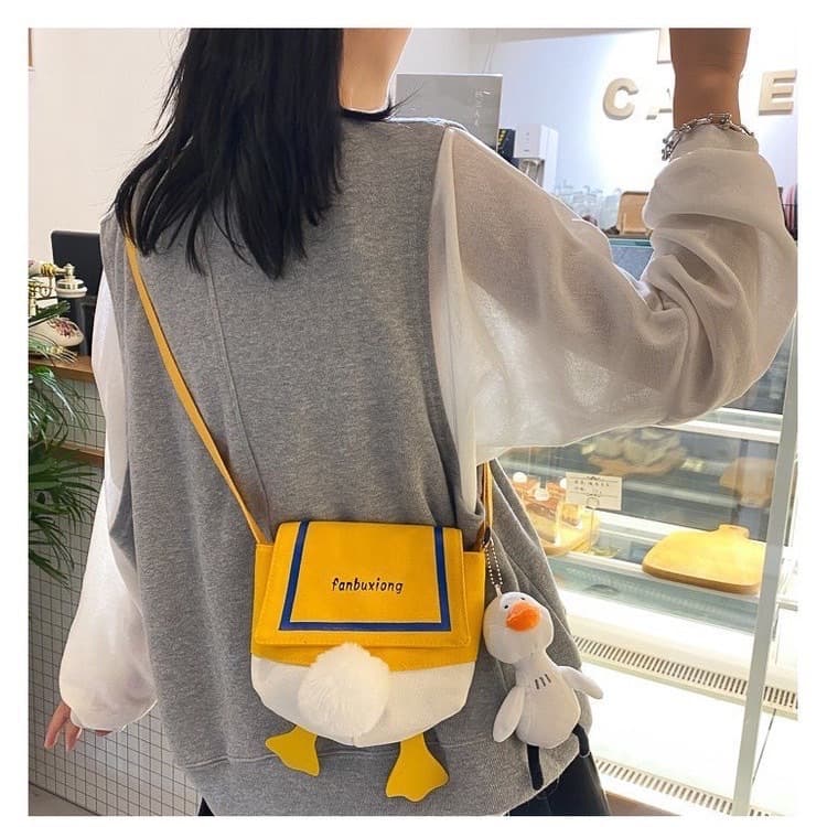 J10163กระเป๋าสะพายไหล่ ผ้าแคนวาส ลายการ์ตูนเป็ดน่ารัก อินเทรนด์ สำหรับสตรี รูปที่ 2