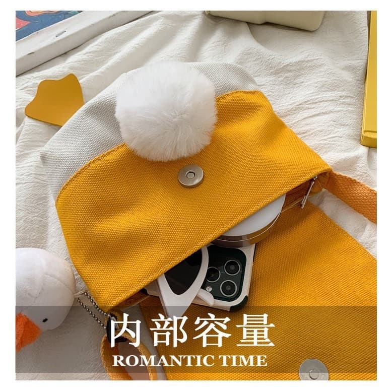 J10163กระเป๋าสะพายไหล่ ผ้าแคนวาส ลายการ์ตูนเป็ดน่ารัก อินเทรนด์ สำหรับสตรี รูปที่ 9