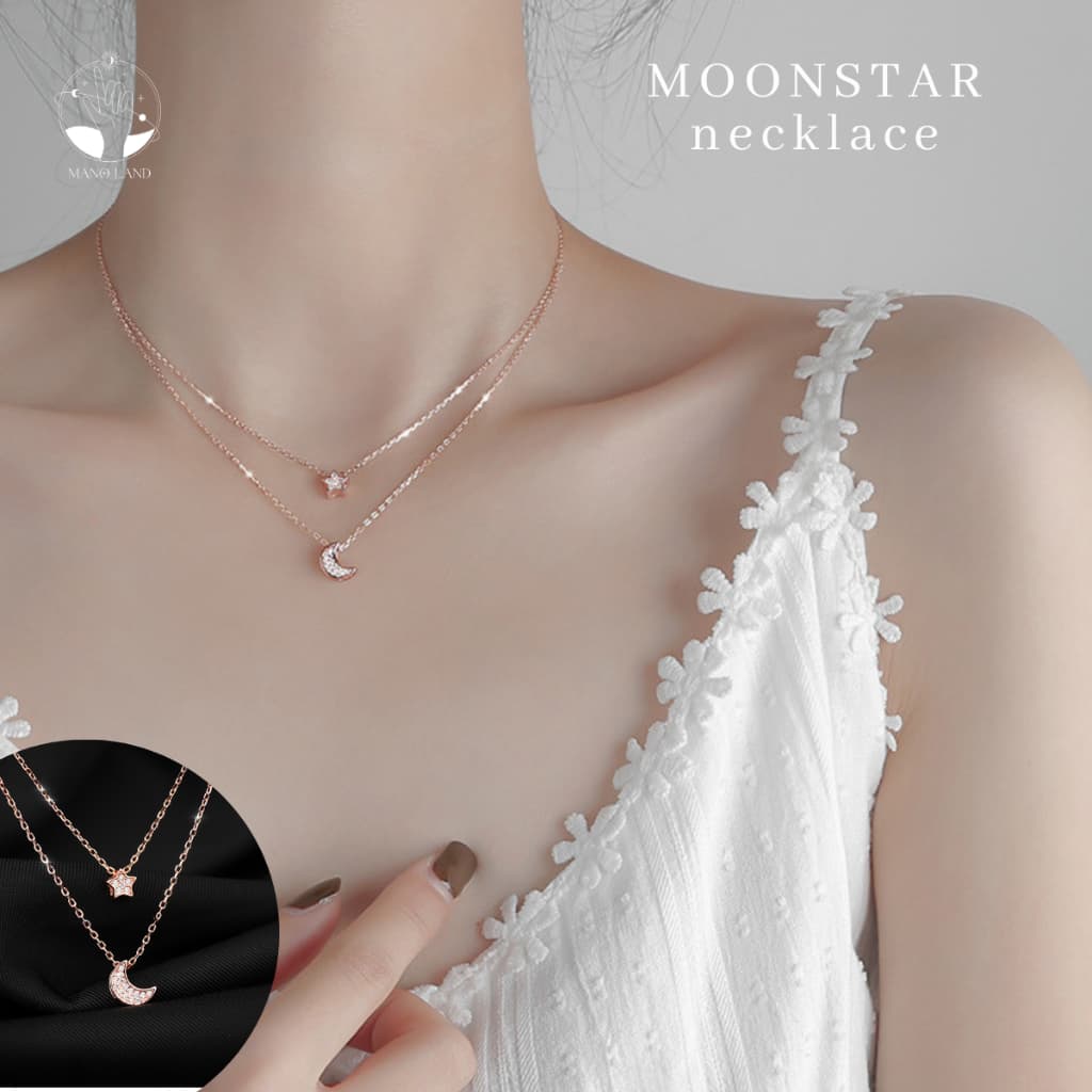 MNLMOONSTAR สร้อยคอสองชั้นห้อย จี้ดาวกับพระจันทร์ ไม่ลอกดำ ไม่แพ้ เครื่องประดับแฟชั่น ผู้หญิง เงินแท้ ของขวัญ มินิมอล รูปที่ 9