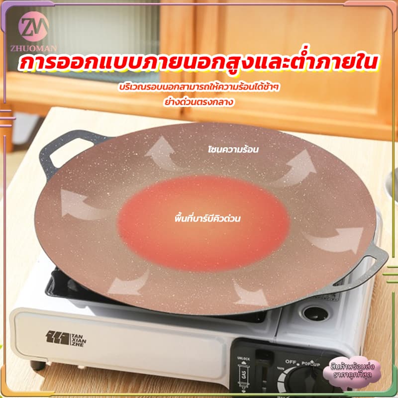 ถาดอบมัลติฟังก์ชั่น กระทะเคลือบหินอ่อน เตาย่าง กระทะปิ้งย่างสไตล์เกาหลี BBQเคลือบกันติด ร้อนเร็ว อาหารสุกไวทั่วถึงกัน รูปที่ 6