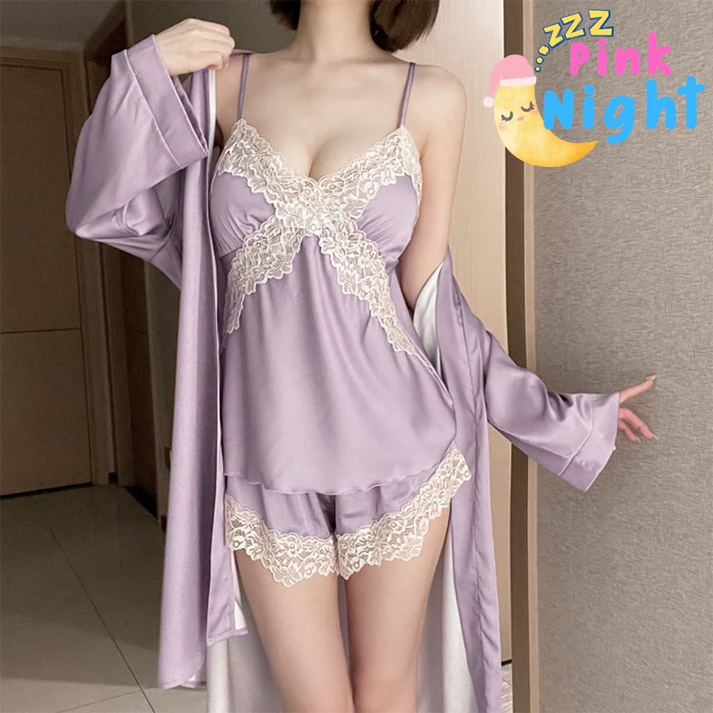 PINK NIGHT ชุดคลุมนอนแฟชั่น ชุดคลุมนอน ชุดคลุมคาดเอว ไซต์ M-2XL นน 40-80kg ชุดคลุมแขนยาวน่ารัก SET-497 รูปที่ 4