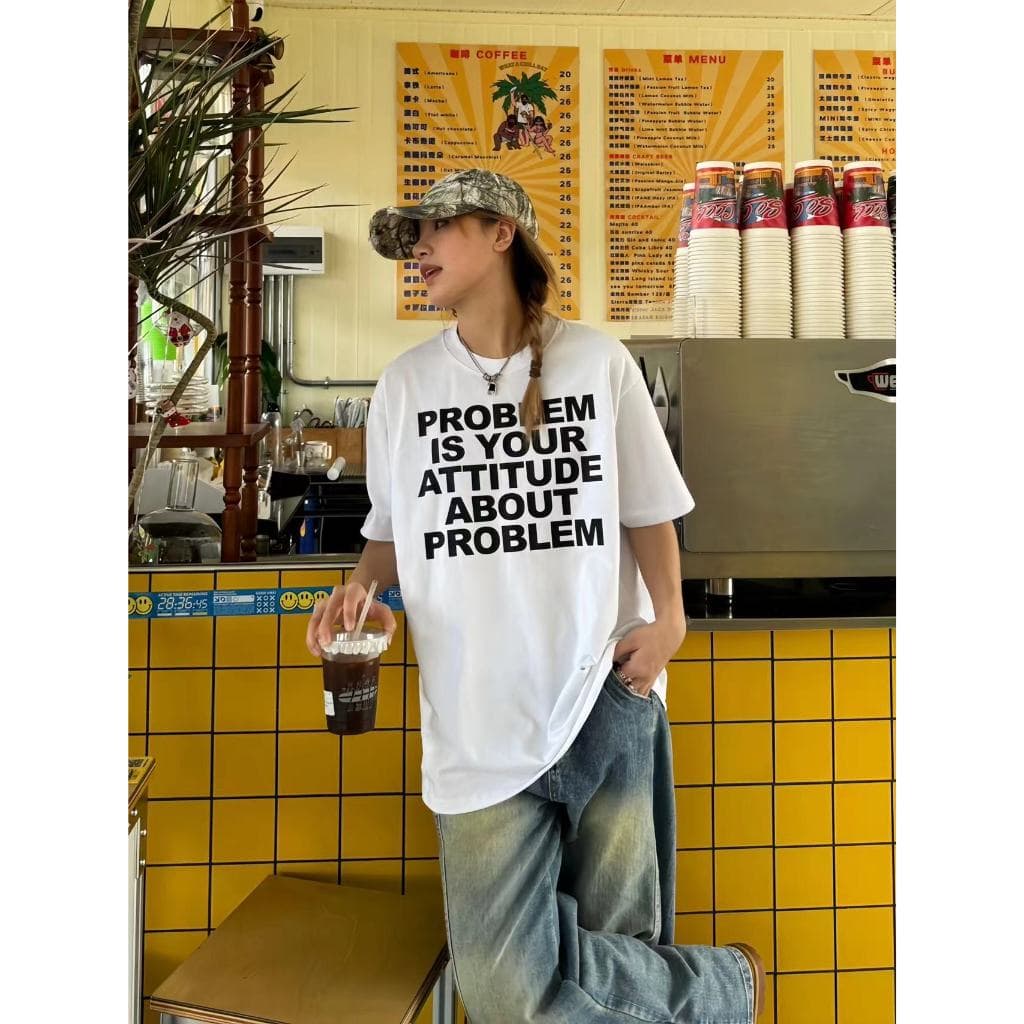 Angle Official เสื้อยืดผู้หญิง Oversize เสื้อแขนสั้น สไตล์มินิมอล ใส่สบาย แฟชั่นเกาหลี T84 รูปที่ 6