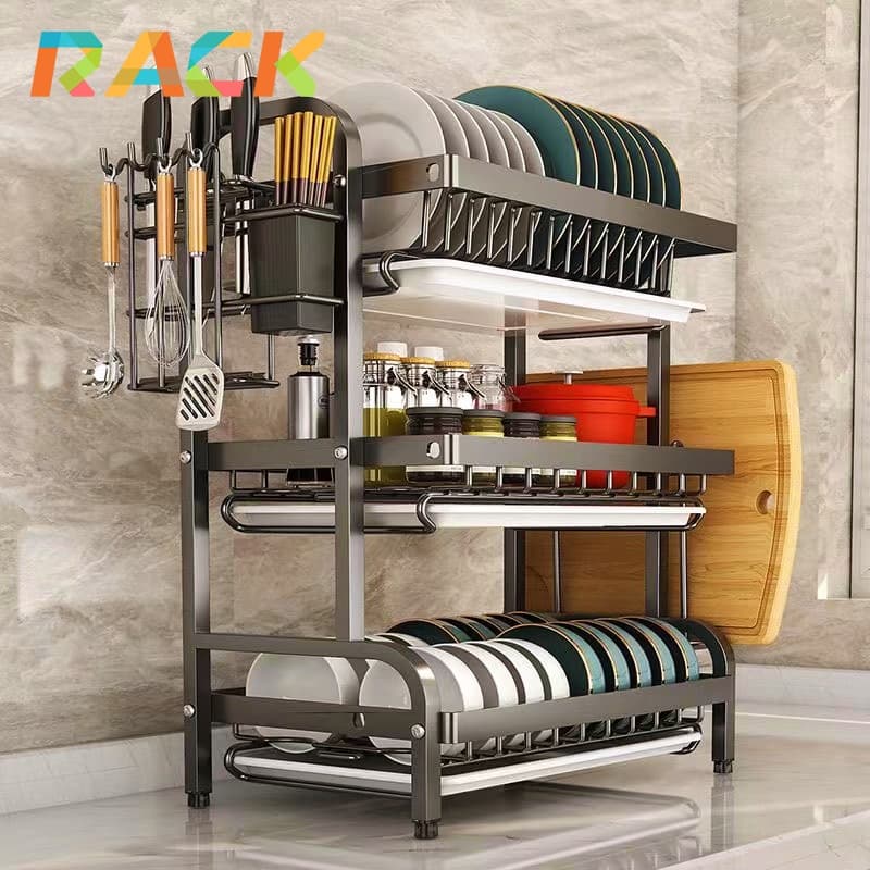 Rack ชั้นวางจานสแตนเลส 3/2ชั้น ที่คว่ําจาน 304 ที่คว่ำจาน ชั้นวางจาน ขียงตั้งโต๊ะ ทนทาน วางของในครัว รูปที่ 2