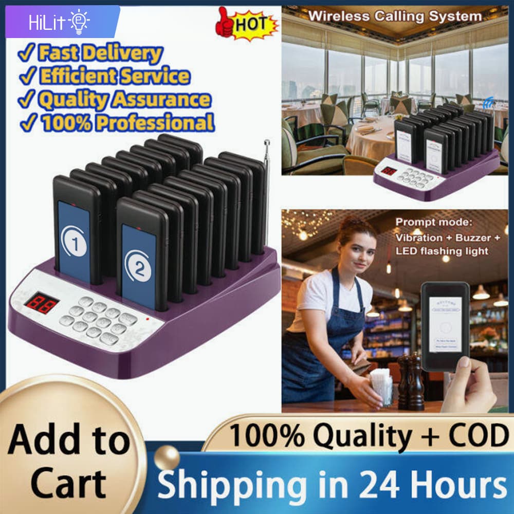 ฟรีค่าส่ง เครื่องเรียกคิว พร้อม 16 เพจเจอร์ 1000เมตร เครื่องเรียกคิวไร้สาย เพจเจอร์เรียกคิว ระบบเรียกคิว ตัวเรียกคิว รูปที่ 8