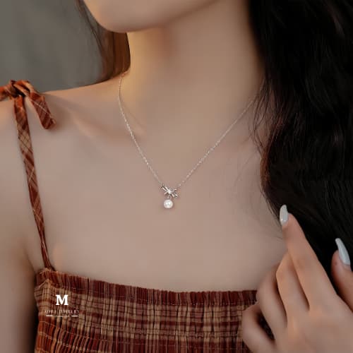MEET French Pearl ไข่มุกสีขาว สร้อยคอเงิน925 สร้อยไข่มุก จี้ไข่มุก สร้อยคอเพชร สร้อยแฟชั่น รูปที่ 4