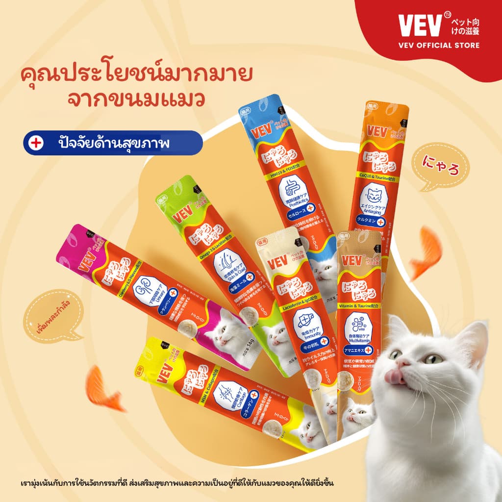 COUCOU VEV แมวเลีย วิตามินแมว อาหารเสริม ไลซีน วิตามินรวม แบ่งขายแบบซอง 14g