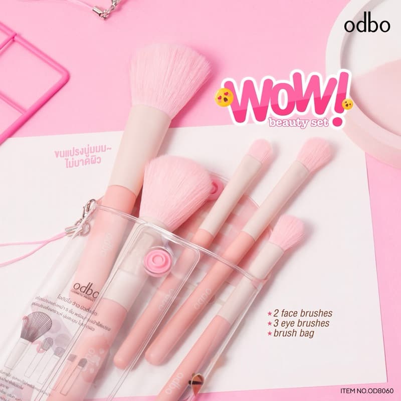 ODBO WOW BEAUTY SET โอดีบีโอ ว้าว บิวตี้ เซ็ต แปรง 5 ชิ้น สีพาสเทล พร้อมกระเป๋า ใส่แปรง OD8060 รูปที่ 6