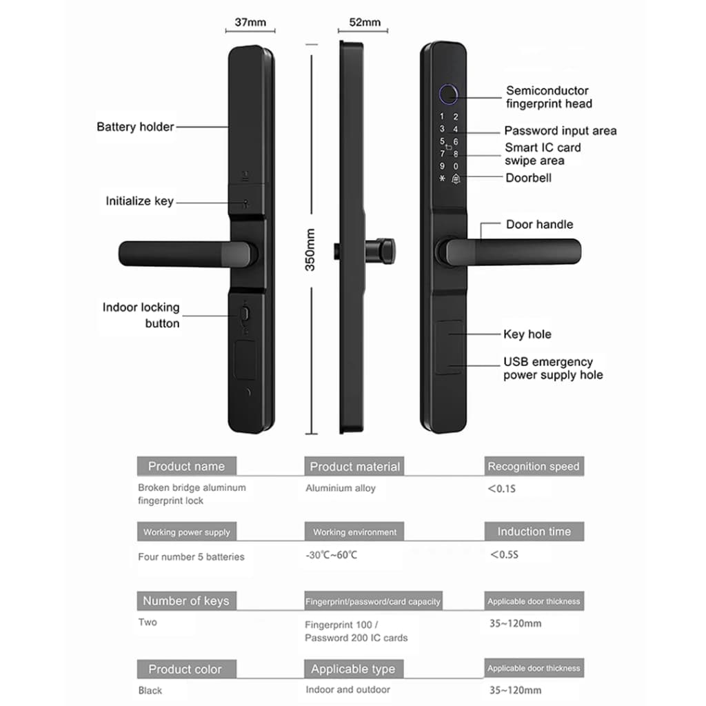 TUYA Smart Door Lock S05 กลอนประตูบานเลื่อน กลอนประตูบานสวิง กลอนประตูดิจิตอลกันน้ำ IP65 กลอนกันน้ำ กลอนประตูนอกบ้าน รูปที่ 3