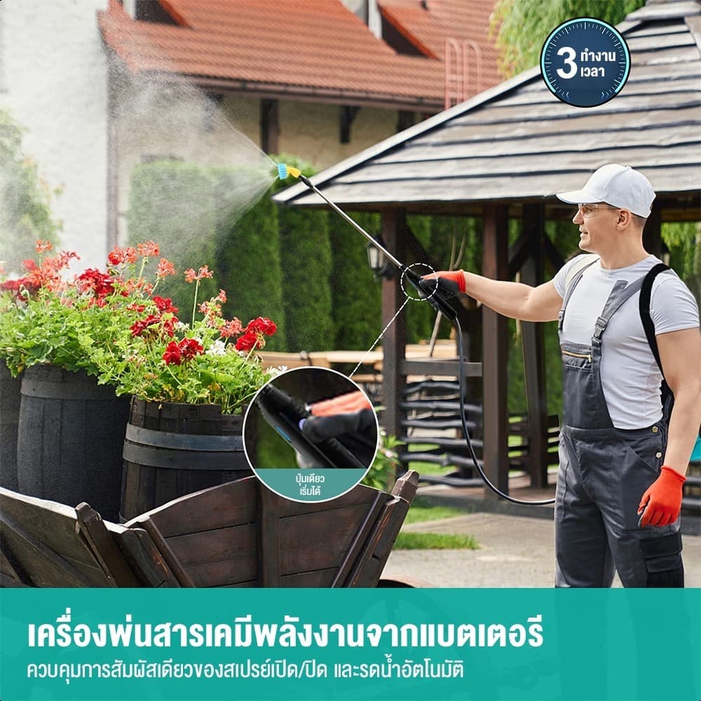 ถังพ่นยา 5L/8L เครื่องพ่นยาไฟฟ้า การฉีดพ่น200นาทีต่อเนื่อง 5 ปีไม่เปลี่ยนถังน้ำ แถมอุปกรณืเสริม3ชิ้น กระบอกพ่นยา รูปที่ 2