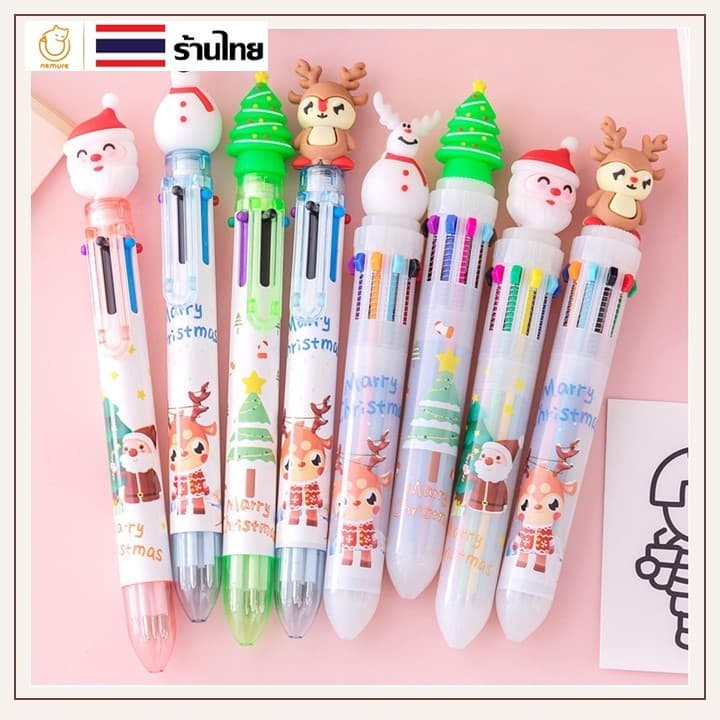 ปากกาลูกลื่น 6 สีในด้าม 0.5mm ปากกาหัวตุ๊กตาคริสต์มาส Christmas ซานตาคลอส เรนเดียร์ สโนว์แมน ใช้จดบันทึก คละลาย รูปที่ 1