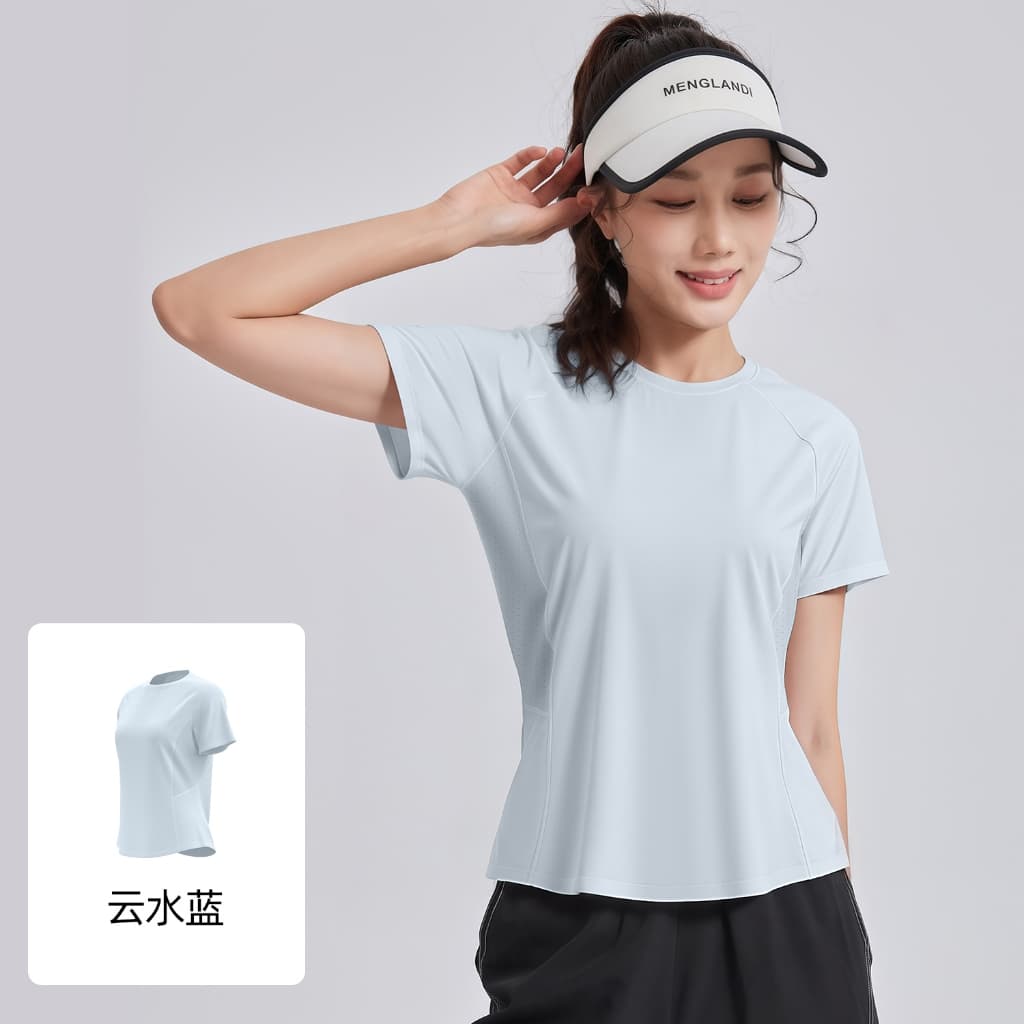 เสื้อยืดออกกำลังกายใส่วิ่ง เล่นฟิตเนสโยคะ เสื้อยืดลำลองระบายอากาศได้ดี ทรงสวยด้านหน้าออกแบบ JYMD020 รูปที่ 5