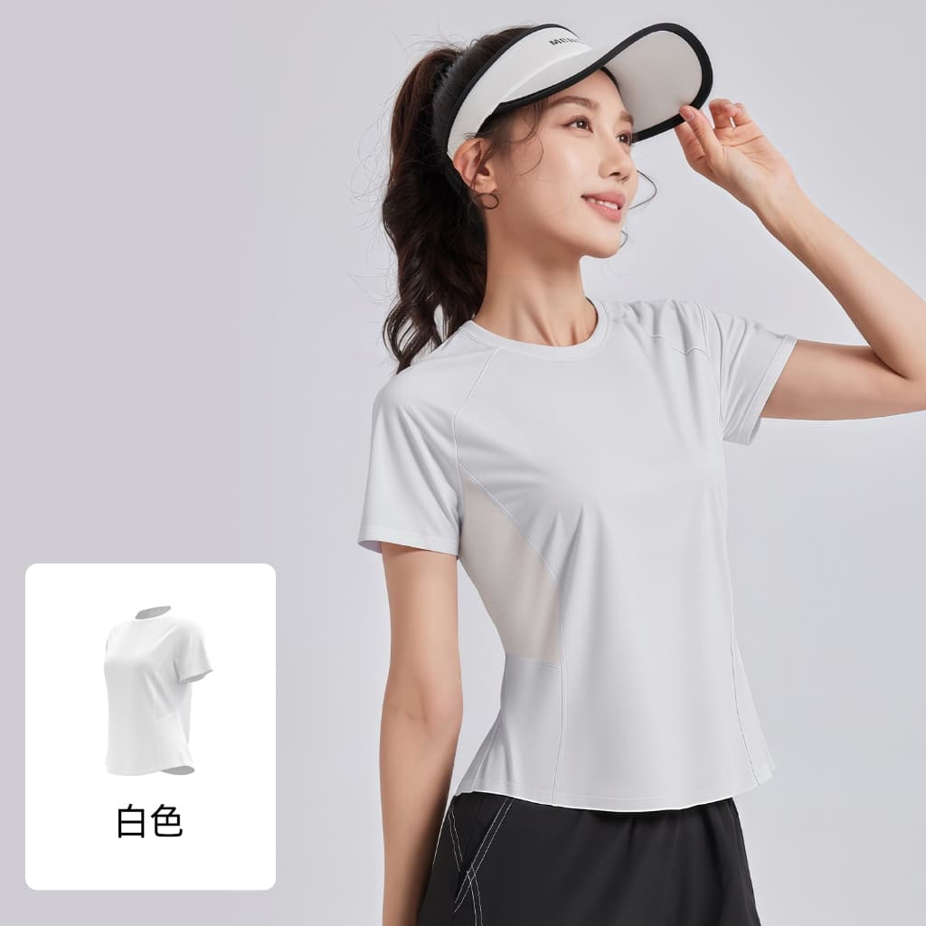 เสื้อยืดออกกำลังกายใส่วิ่ง เล่นฟิตเนสโยคะ เสื้อยืดลำลองระบายอากาศได้ดี ทรงสวยด้านหน้าออกแบบ JYMD020 รูปที่ 6