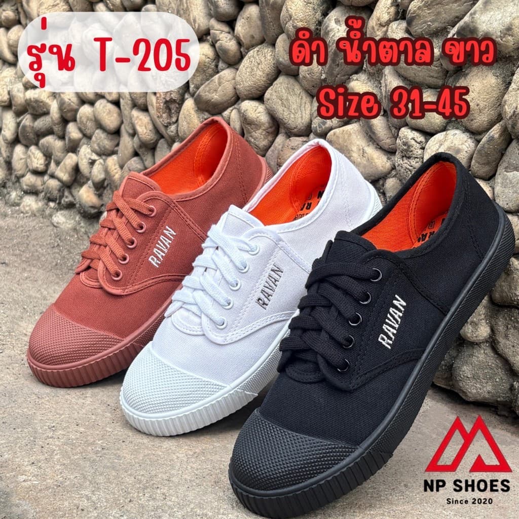 [ลูกค้าใหม่ราคา 1 บาท]🍎รองเท้าผ้าใบรองเท้านักเรียน Ravan T205  เด็กเล็ก เด็กโต ใส่ทำงาน ใส่ไป รร ไซร์31-45 มีใบเสร็จไห้