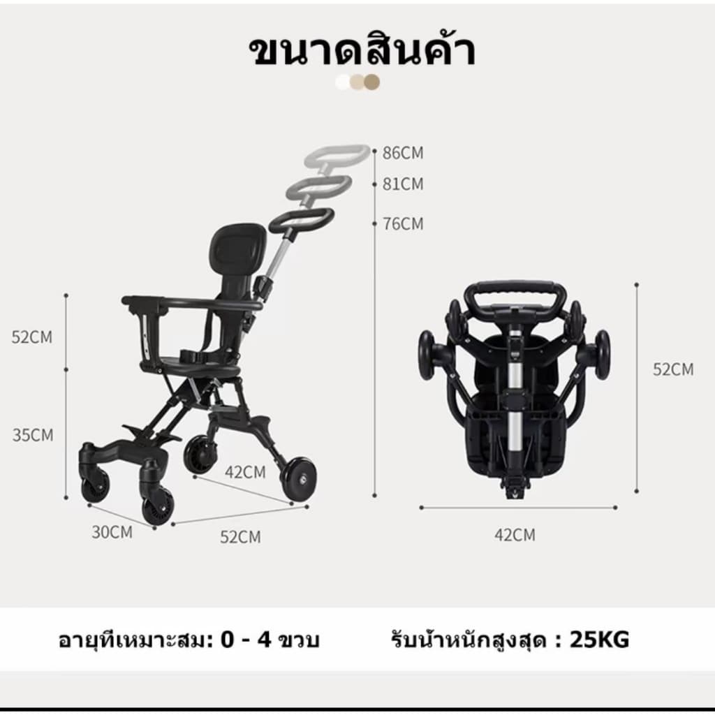 รถเข็นเด็กรุ่นล่าสุด แถมเบาะ เบาะใหญ่ แบบ4ล้อ สามารถล็อกล้อได้ พับเก็บได้ PUล้อใหญ่ รับน้ำหนักได้30kg รุ่น：TC16 รูปที่ 9