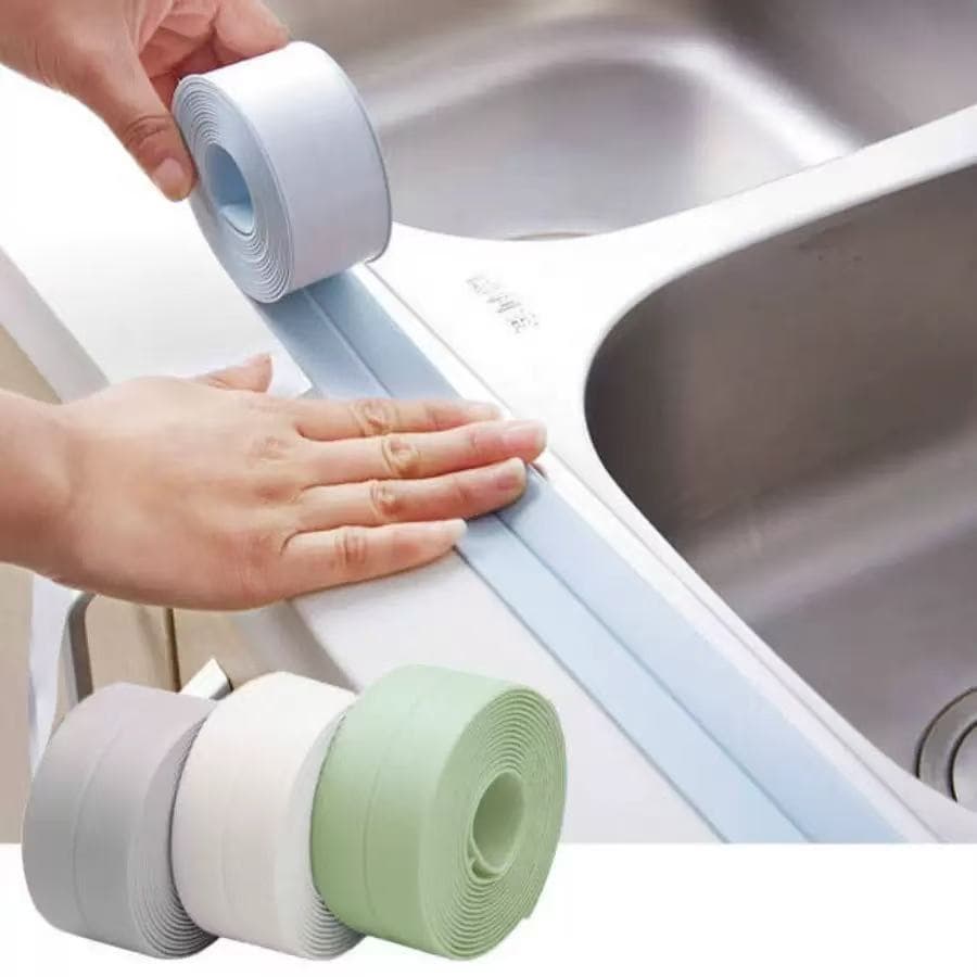 เทปกันน้ำและป้องกันการเปรอะเปื้อนในครัวและห้องน้ำ แถบปิดผนึก PVC ช่องว่างในครัวและห้องน้ำ สติกเกอร์มุมตะเข็บอ่างล้างจานห รูปที่ 1