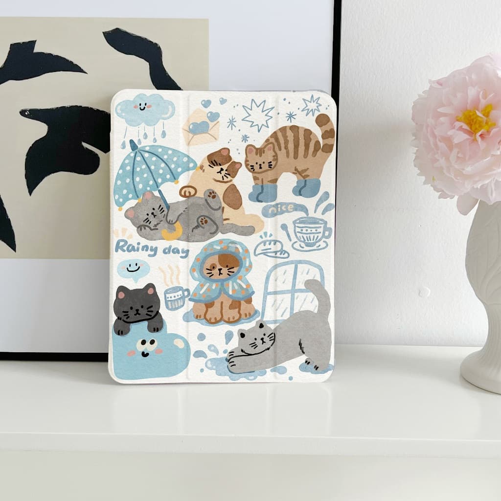 case iPad Air8 Air7 11 Gen11 ที่ใส่ปากกา ลูกแมววันฝนตก เคส iPad Gen10 Gen11Gen9 Pro11 2024 รูปที่ 3