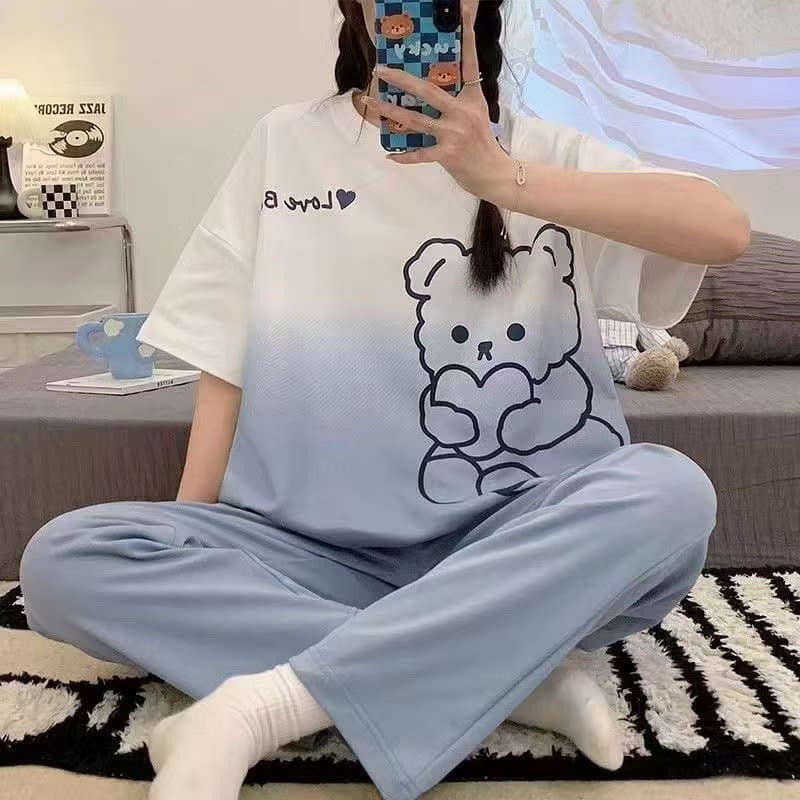 ชุดนอนผู้ใหญ่ ขนาด 5XL เซ็ตแขนสั้น-ขายาว ชุดนอนน่ารัก ชุดนอนลายการ์ตูน ชุดนอนมินิมอล ชุดนอนสาวอวบ รูปที่ 5