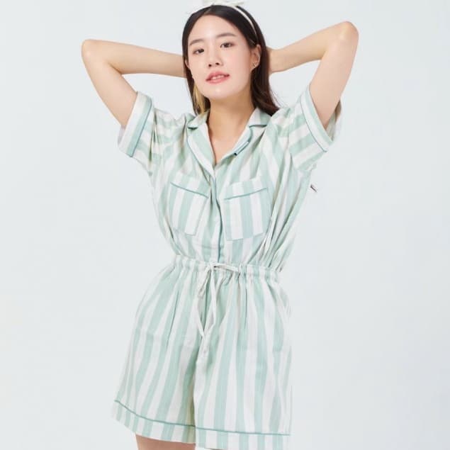 ชุดนอน sliptosleep -Matcha Stripes Shorts Set รูปที่ 1