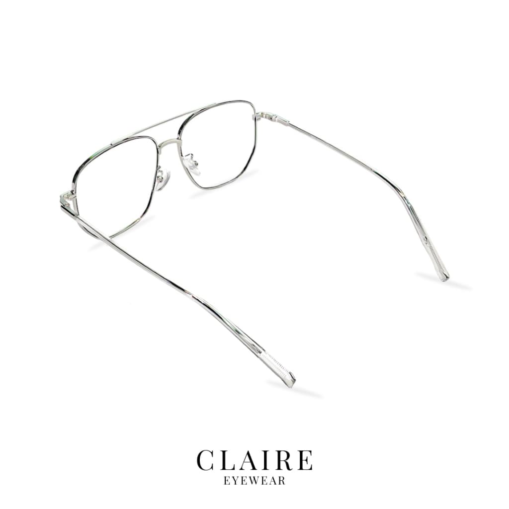 CLAIRE : แว่นกรองแสงสีฟ้าไม่มีค่าสายตา รุ่น Luna Silver กันแดดUV ออกแดดเลนส์เปลี่ยนสี "เทาดำ" | Glasses รูปที่ 6