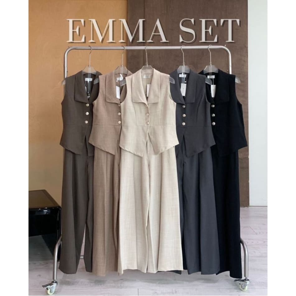 Emma Set:ชุดเซ็ทขายาว 2 ชิ้น ชุดเซ็ทขายาวเสื้อแขนกุดกระดุมหน้า กางเกงกระบอกเกาหลี คาเฟ่ BETTY รูปที่ 2