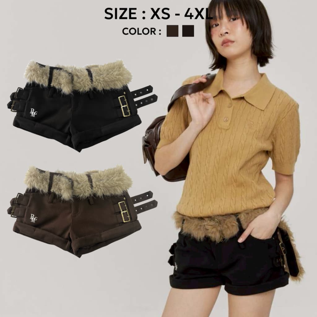 Bemingshorts031 -Mink fur กางเกงขาสั้นสุดชิคที่มาพร้อมกับเข็มขัดขนมิ้งเพิ่มความน่ารัก รูปที่ 1