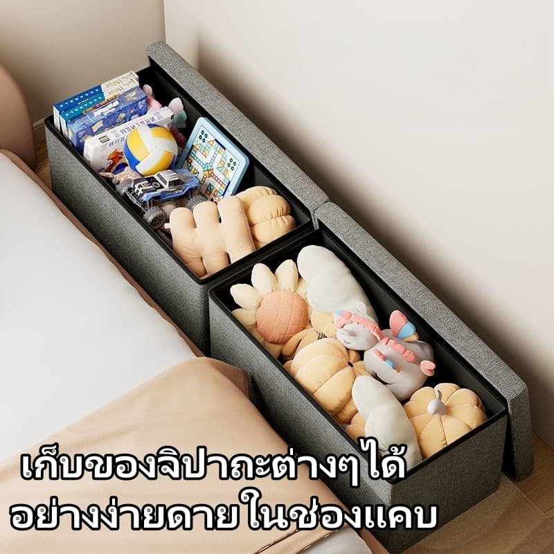 กล่องเก็บของผ้าลินิน สตูลโซฟา กล่องใส่ของ ขนาดใหญ่ พับได้ แข็งแรง สำหรับห้องนอน/ห้องนั่งเล รูปที่ 5