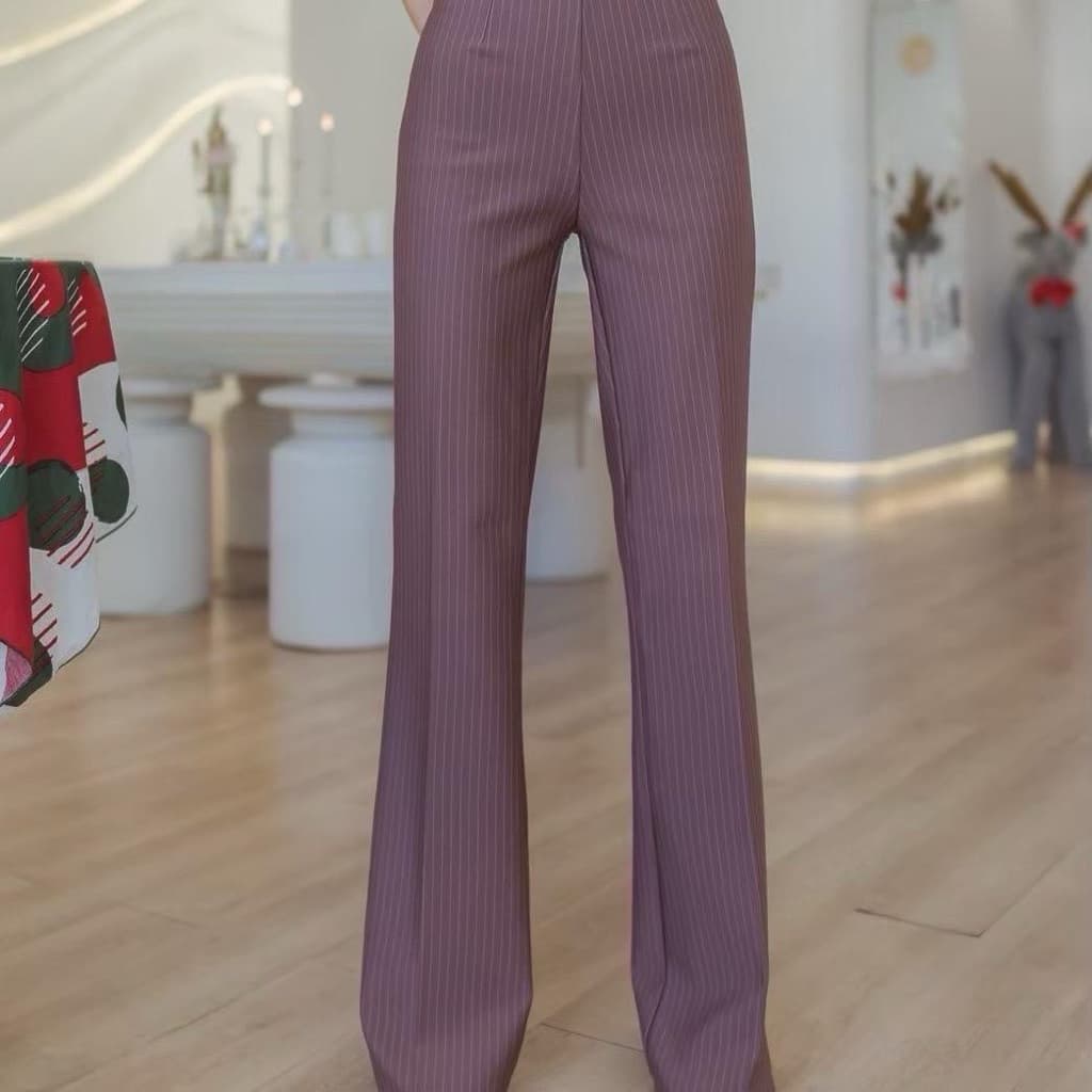 Believe pants กางเกงขาม้าเล็กซิปข้างลายริ้ว ผ้ายืดหยุ่น ทิ้งตัว ซิปข้าง รูปที่ 5