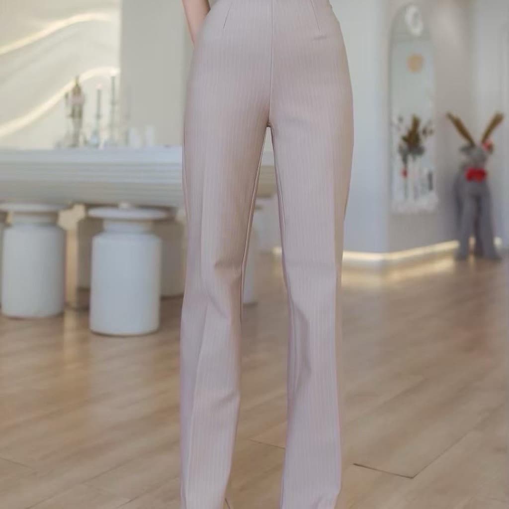 Believe pants กางเกงขาม้าเล็กซิปข้างลายริ้ว ผ้ายืดหยุ่น ทิ้งตัว ซิปข้าง รูปที่ 6