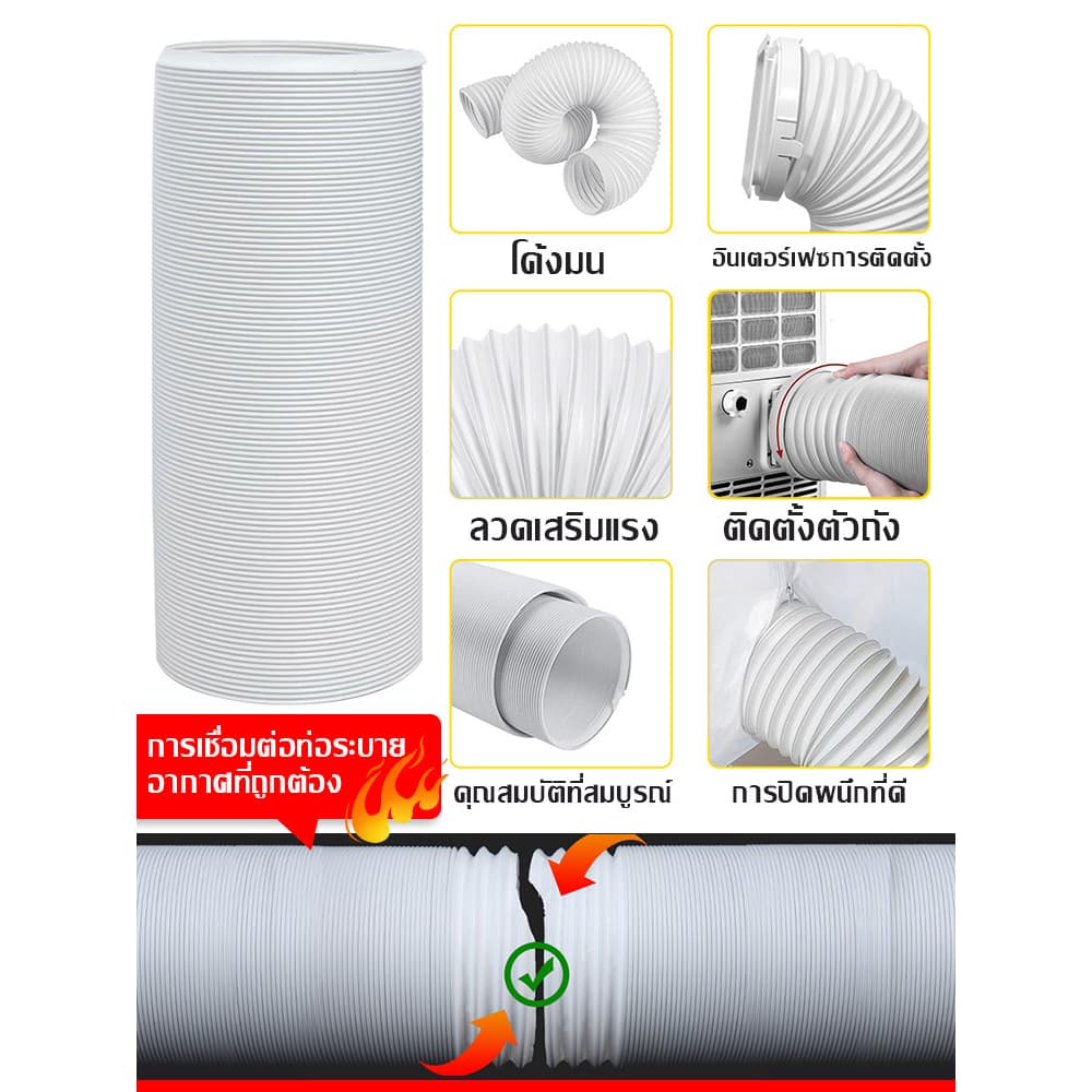 ท่อลมร้อนท่อหดแอร์พกพาท่อยืดไสลด์ ท่อแอร์เคลื่อนที่ ท่อลมแอร์เคลื่อนที่ 6 นิ้ว แอร์หน้าต่าง ขายตรงจากโรงงาน รูปที่ 3