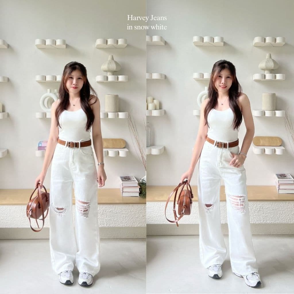 Beberlin กางเกงยีนส์ขากระบอกใหญ่ ดีเทลแต่งขาด รุ่น Harvey jeans / No : 1005 รูปที่ 8