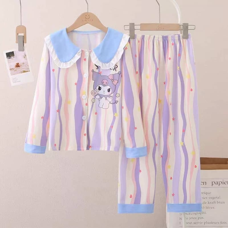 ชุดนอนเด็กผู้หญิง น่ารักชุดนอนคอบัว เสื้อแขนยาว + กางเกงขายาว ผ้านิ่มนุ่ม ยืดหยุ่นสูง พิมลายการ์ตูน รูปที่ 6