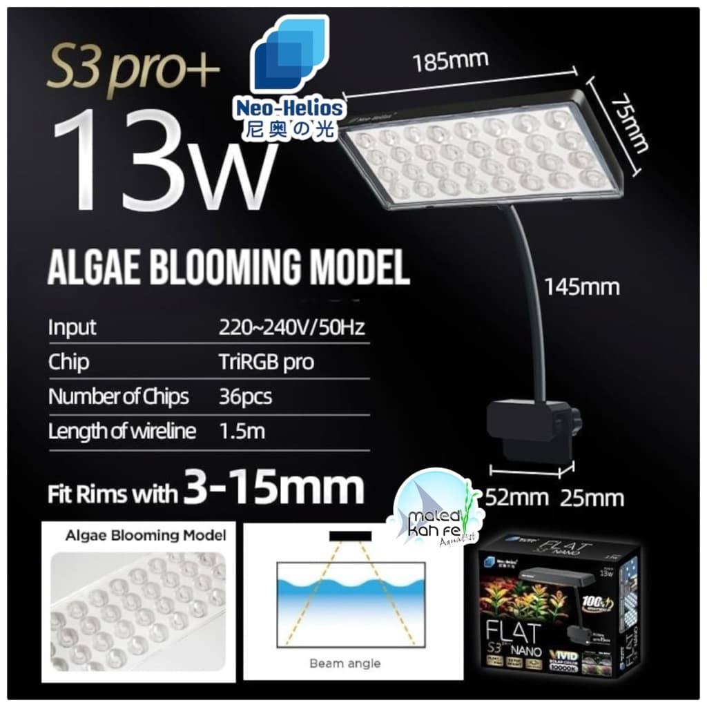 ไฟ LED หนีบ Neo Helios Flat S3 PRO PLUS + NANO 8 / 13 W natural / Algae blooming เลี้ยง ไม้น้ำ โคม เทรน รูปที่ 9