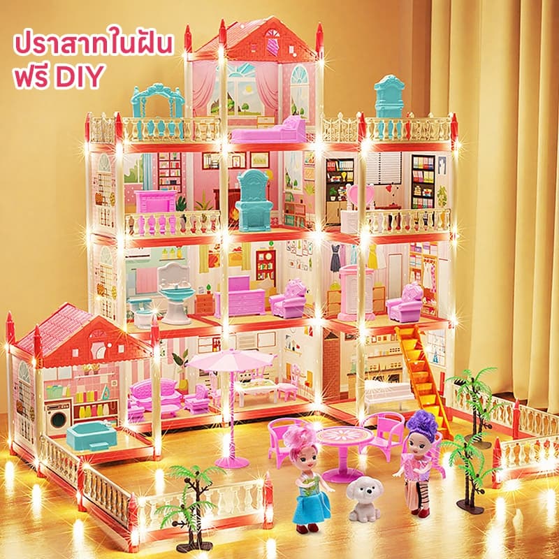 บ้านตุ๊กตา 3 ชั้น สูง 48 ซม. พร้อมไฟสวย + แถมตุ๊กตา! ของขวัญสำหรับเด็กผู้หญิง ปราสาทวิลล่าบ้านเด็ก ของเล่นปริ รูปที่ 4
