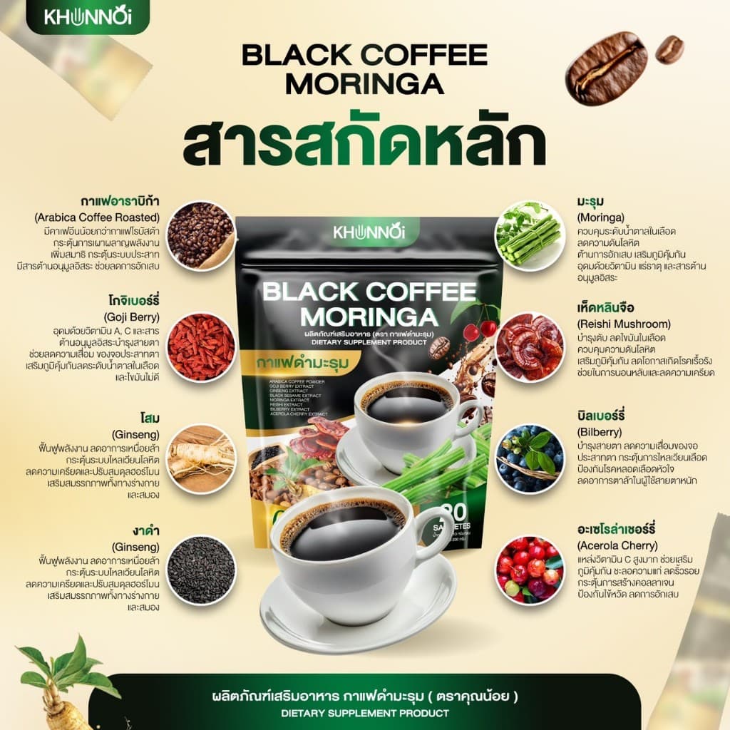 กาแฟดำมะรุม ตราคุณน้อย KHUNNOI เบาหวาน ความดัน ไขมัน ทานได้ เพื่อสุขภาพ รูปที่ 2