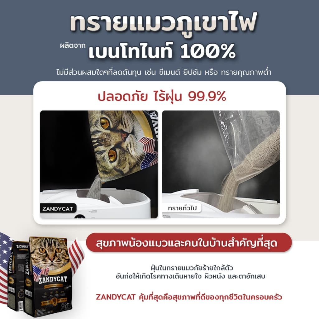 ทรายแมวภูเขาไฟ ZANDYCAT ทรายเบนโทไนต์ มีขนาด 6,10,12 ลิตร ทรายภูเขาพรีเมียม ไร้ฝุ่น เก็บกลิ่นดี จับตัวเป็นก้อนแน่น รูปที่ 7