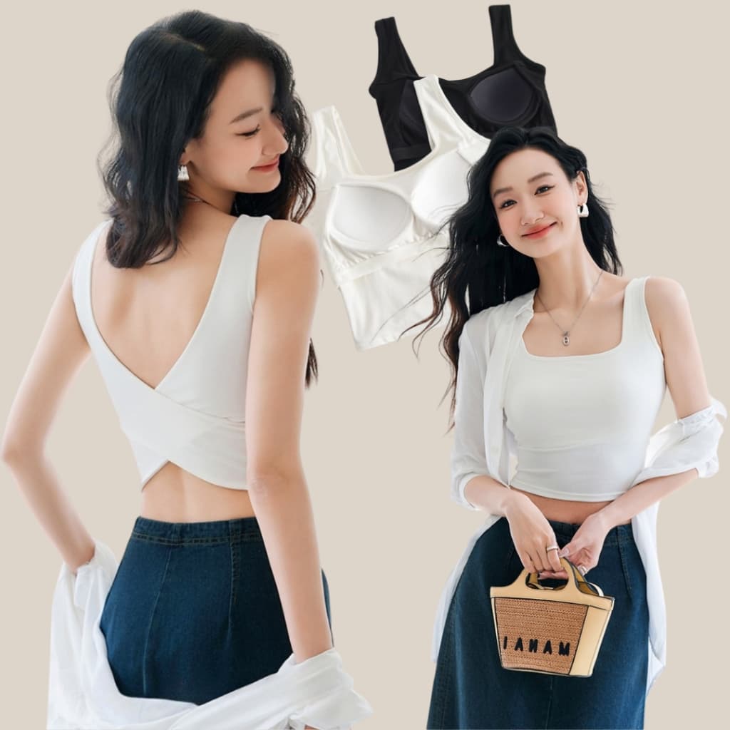 WsimpleBra | Gaia Crop Top เสื้อกล้าม ทรงครอป ไขว้หลัง มีบราในตัว เลิกใส่ชุดชั้นในและซิลิโคลปิดจุก รูปที่ 1