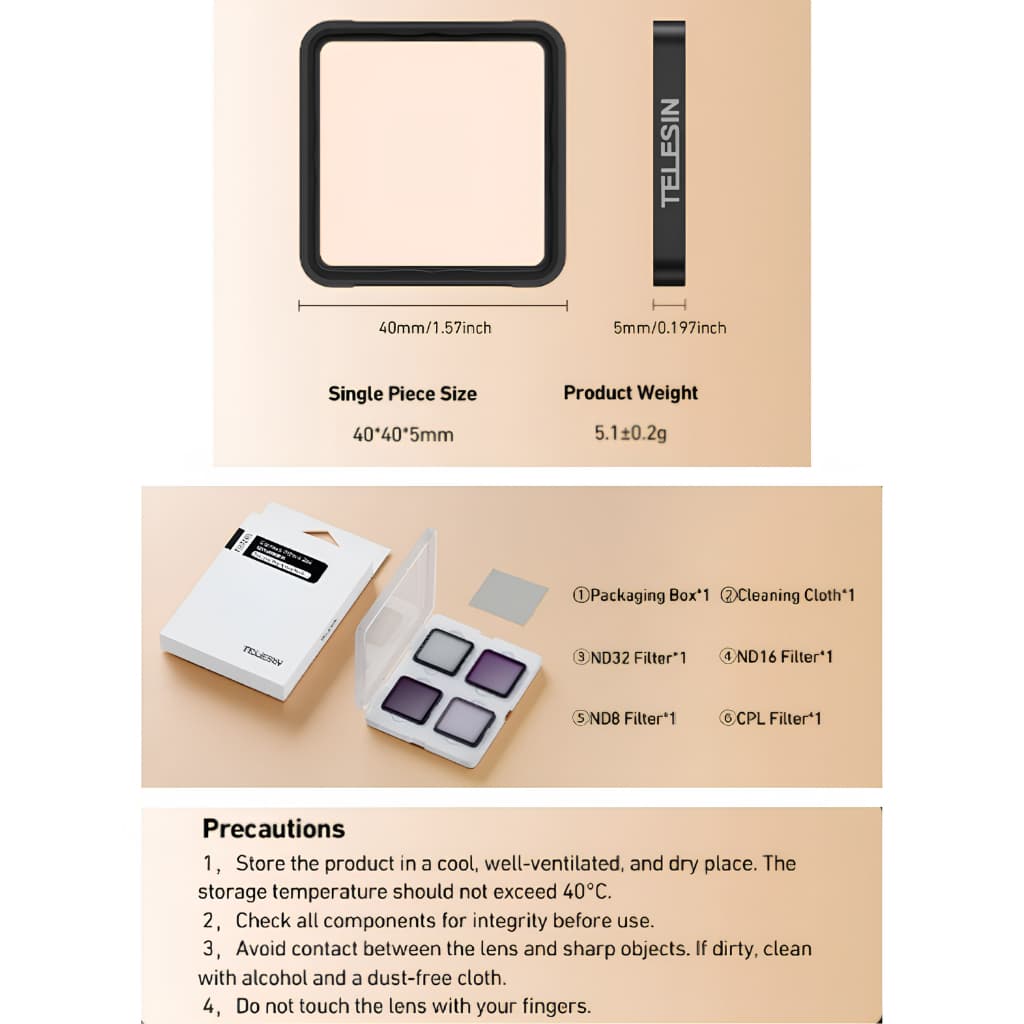 Telesin Insta360 Ace Pro / Ace Pro 2 ฟิลเตอร์ CPL+ND8/16/32 lens filter kit รูปที่ 8