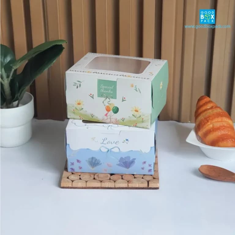 Goodboxpack กล่องเค้ก 2 ชิ้น มีหน้าต่าง2แบบ เป็นกระดาษฟู้ดเกรด ขนาด11.5x15.7x9ซม รูปที่ 2