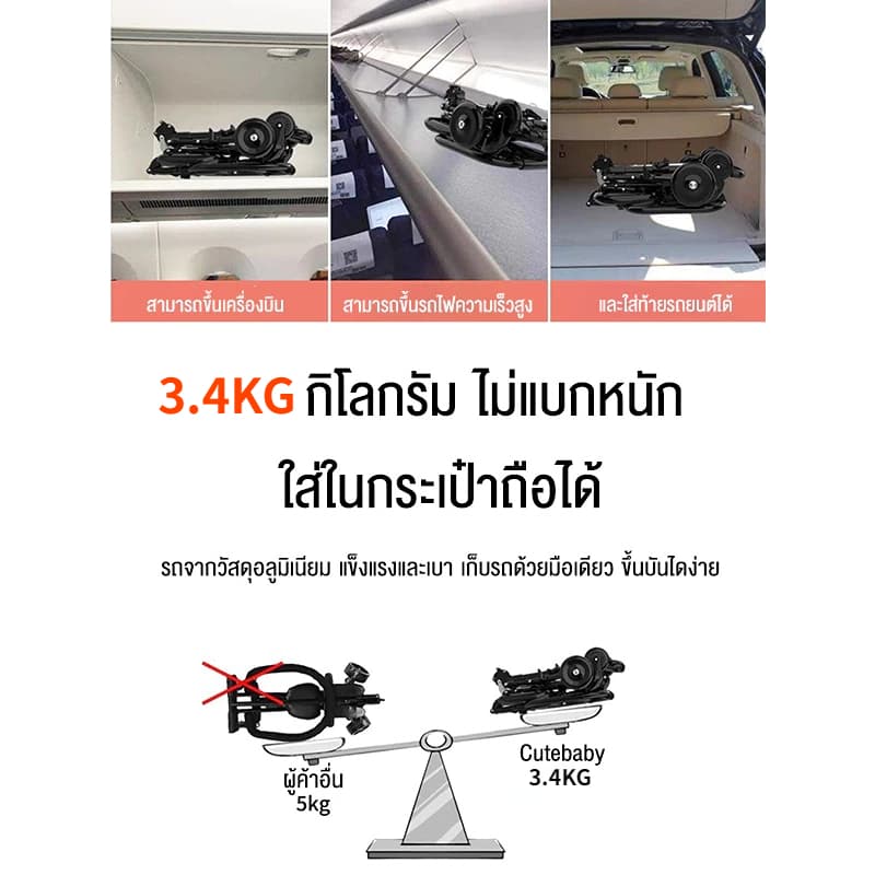 รถเข็นเด็ก 4 ล้อหมุน360° พับได้ น้ำหนักเบา จัดเก็บง่าย ใช้ได้ทุกวัย เหมาะใช้เดินเล่น ช้อปปิ้ง รูปที่ 6